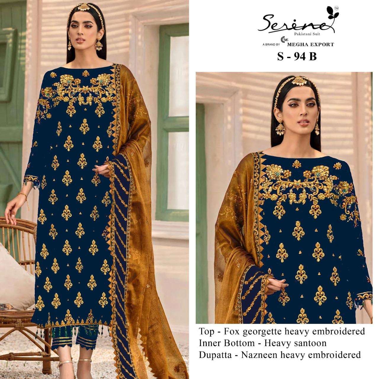 S-94 COLOURS  BY SERENE DESIGNER FAUX GEORGETTE EMBRODERY PAKISTANI DRESS