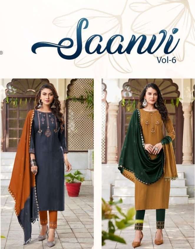 SAANVI VOL-6 BY LADIES FLAVOUR 6001 TO 6006 SERIES RAYON STITCHED DRESSES