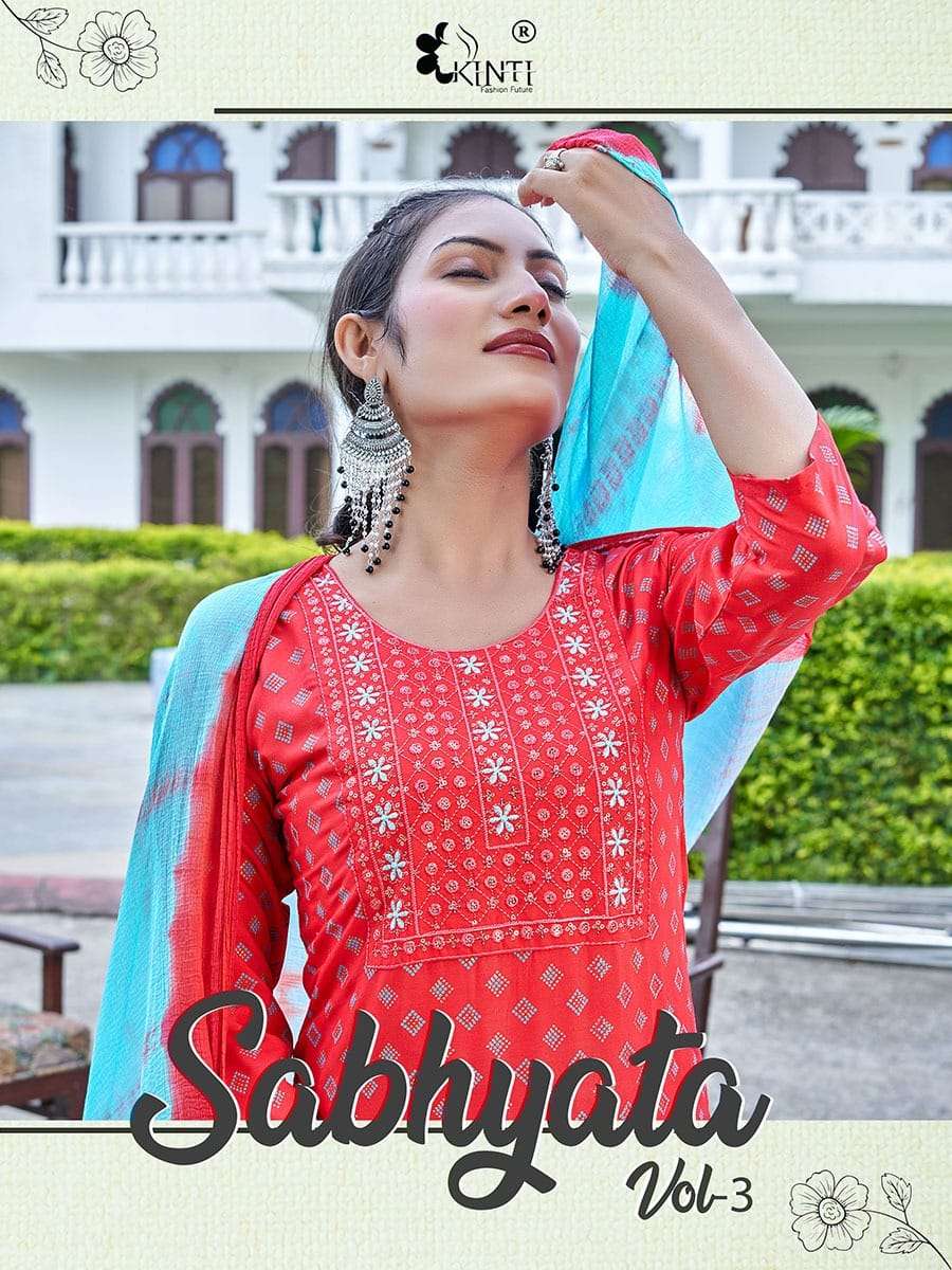 SABHYATA VOL-03 BY KINTI 101 TO 106 SERIES FANCY RAYON STITCHED DRESSES