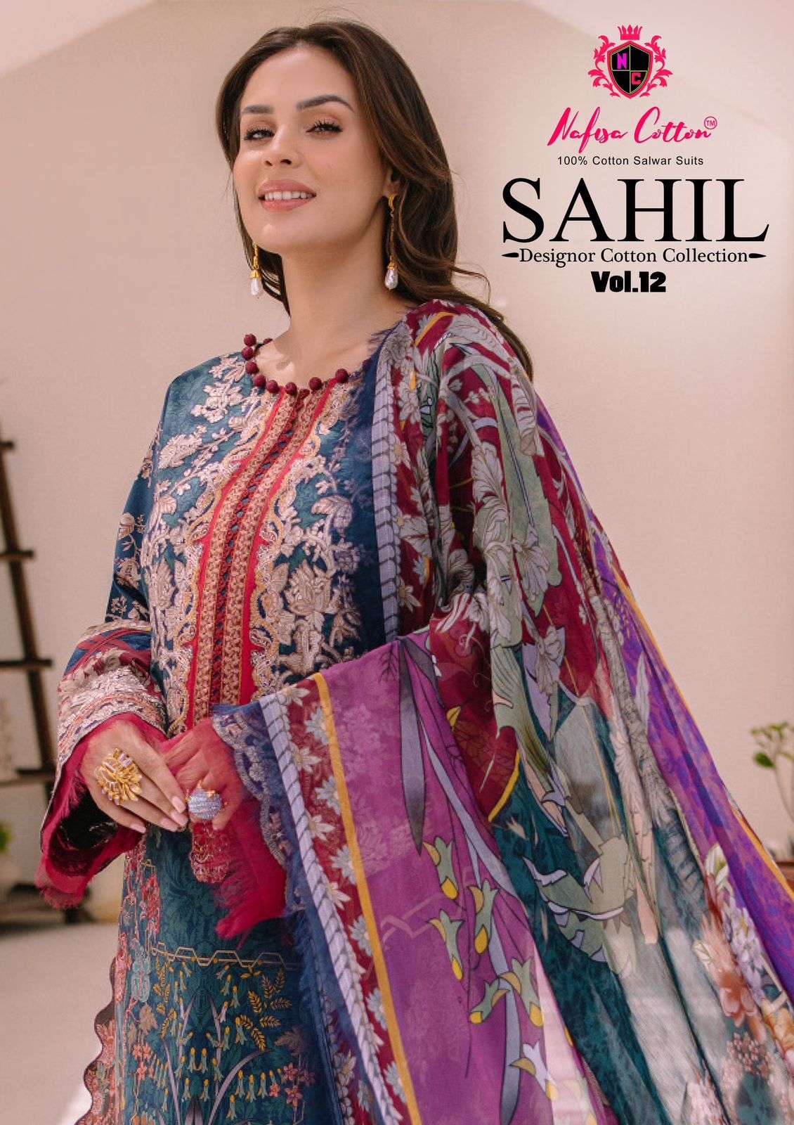 SAHIL VOL-12 BY NAFISA COTTON 10001 TO 10010 SERIES COTTON PAKISTANI DRESSES