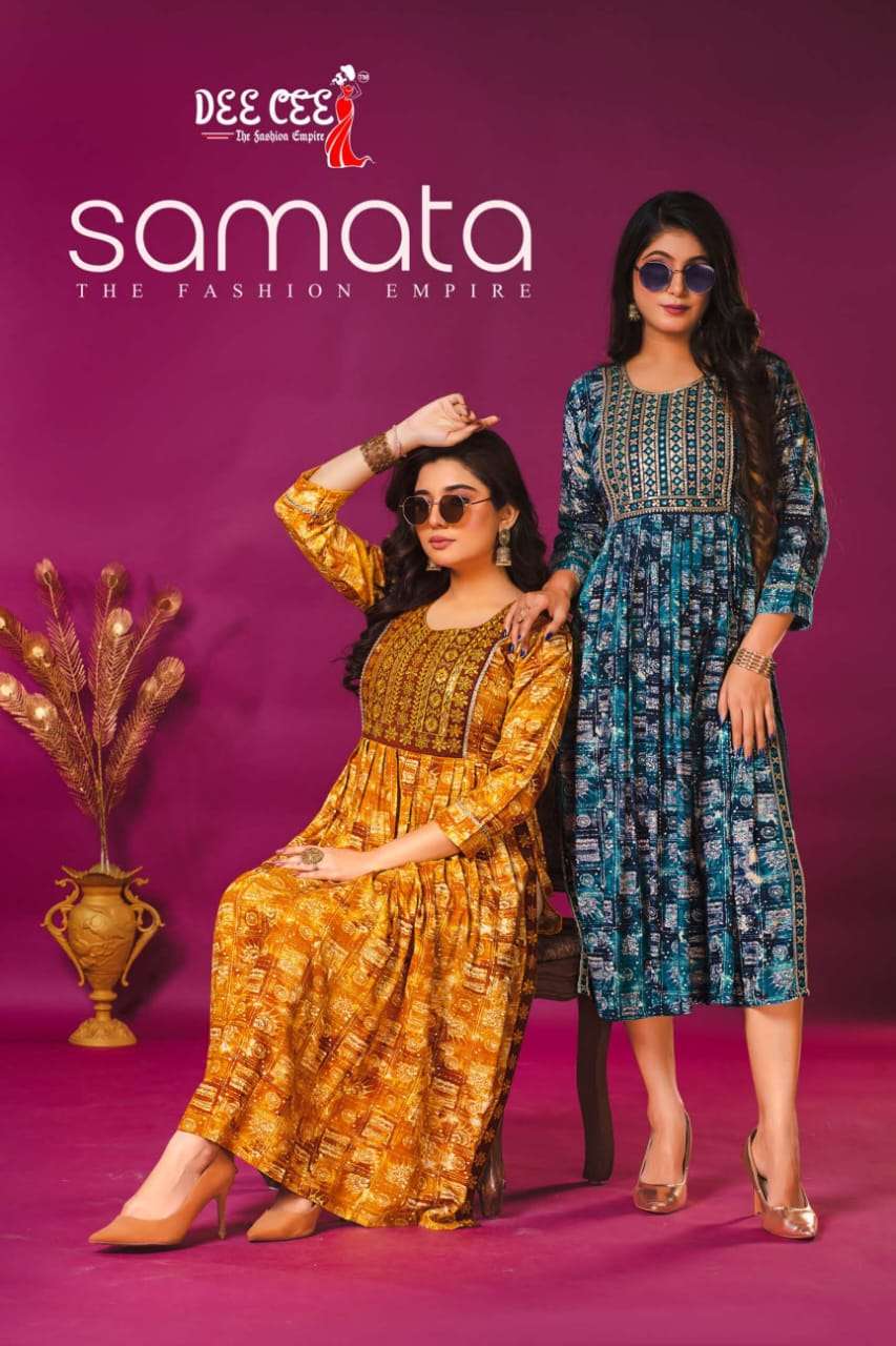 SAMATA BY DEE CEE 1001 TO 1006 SERIES DESIGNER RAYON PRINT KURTIS