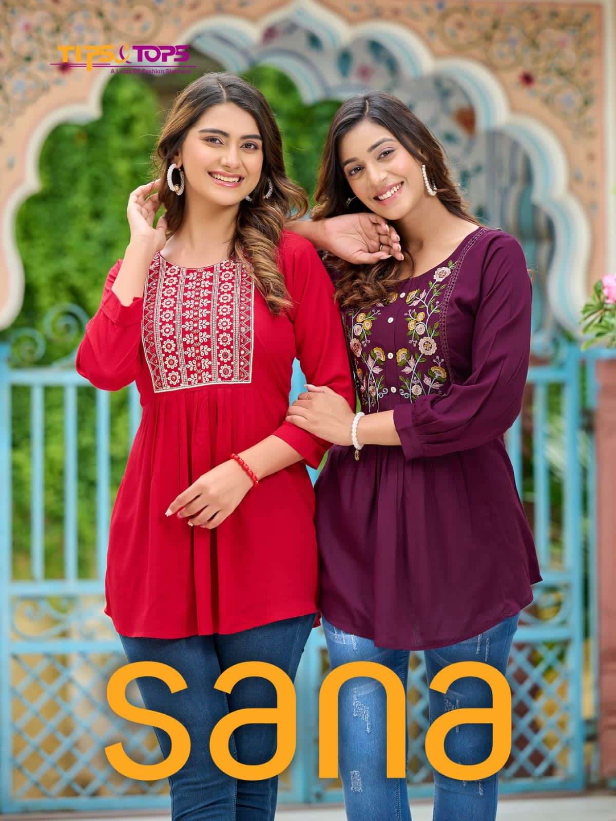 SANA BY TIPS & TOPS 1001 TO 1008  SERIES RAYON EMBROIDERY TOPS