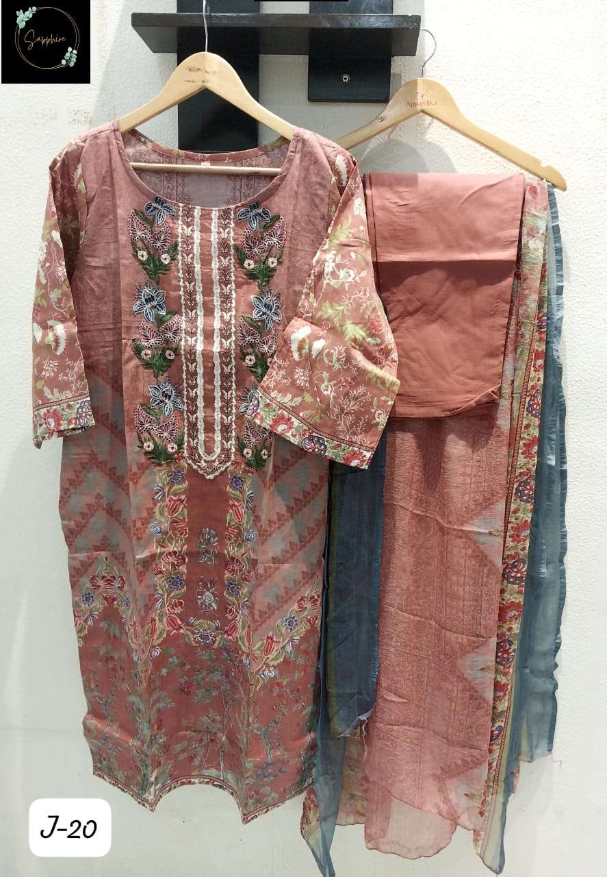 SAPPHIRE JAZMIN VOL-20 BY ASLIWHOLESALE DESIGNER LAWN COTTON HEAVY DRESS