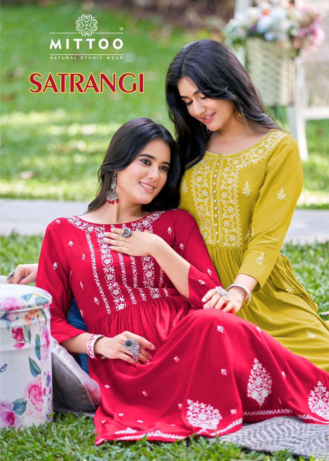 SATRANGI BY MITTOO 1001 TO 1006 SERIES HEAVY RAYON WORK KURTIS