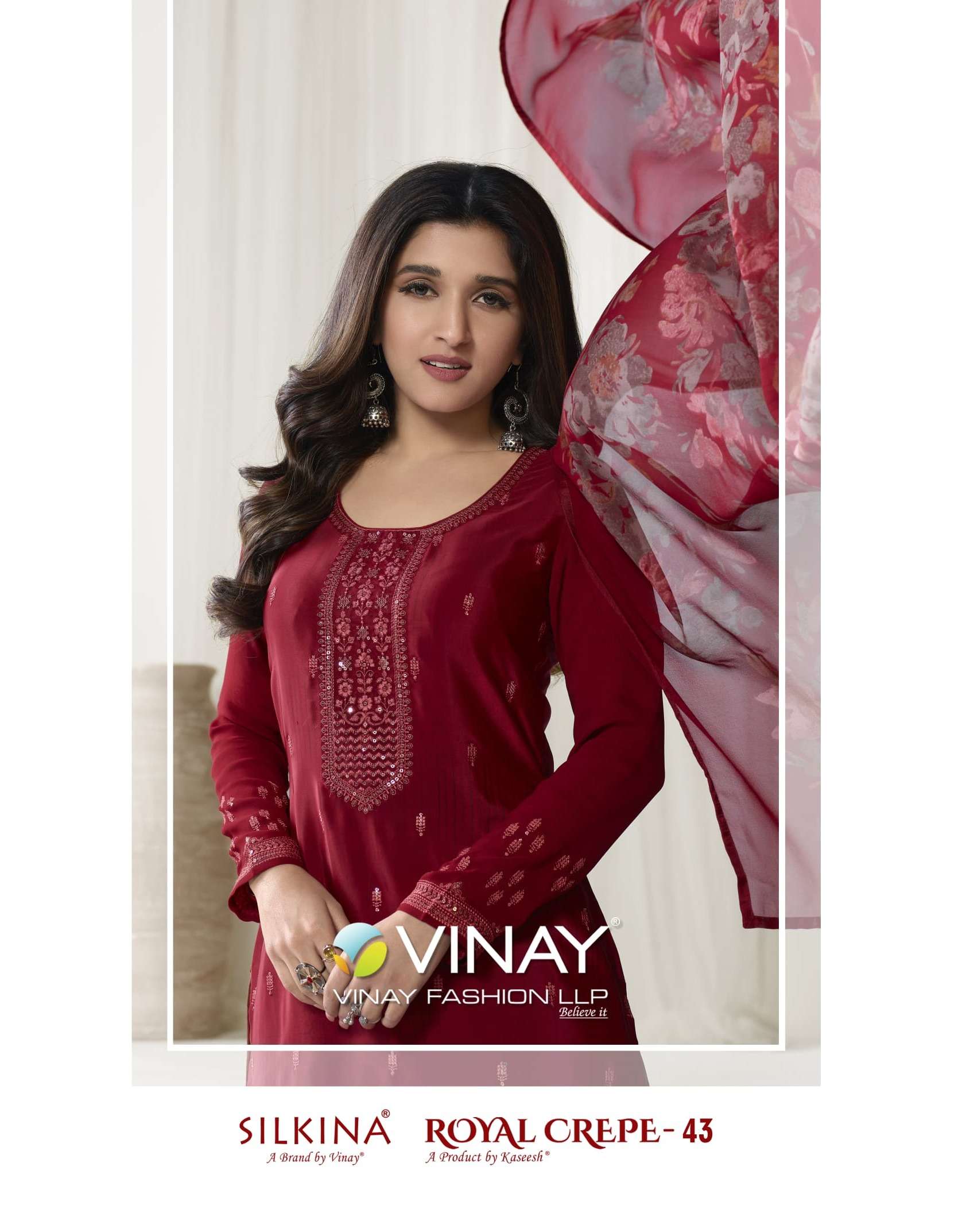 SILKINA ROYAL CREPE VOL-43 BY VINAY FASHION 54321 TO 54326 SERIES CREPE DRESSES