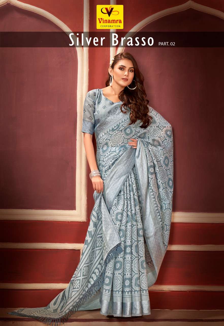 SILVER BRASSO VOL-2 BY ASLIWHOLESALE DESIGNER SOFT SILVER BRASSO SAREE