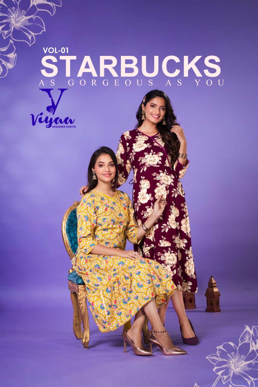 STARBUCK  VOL-01 BY VIYAA 1001 TO 1006 SERIES DESIGNER RAYON PRINT GOWNS