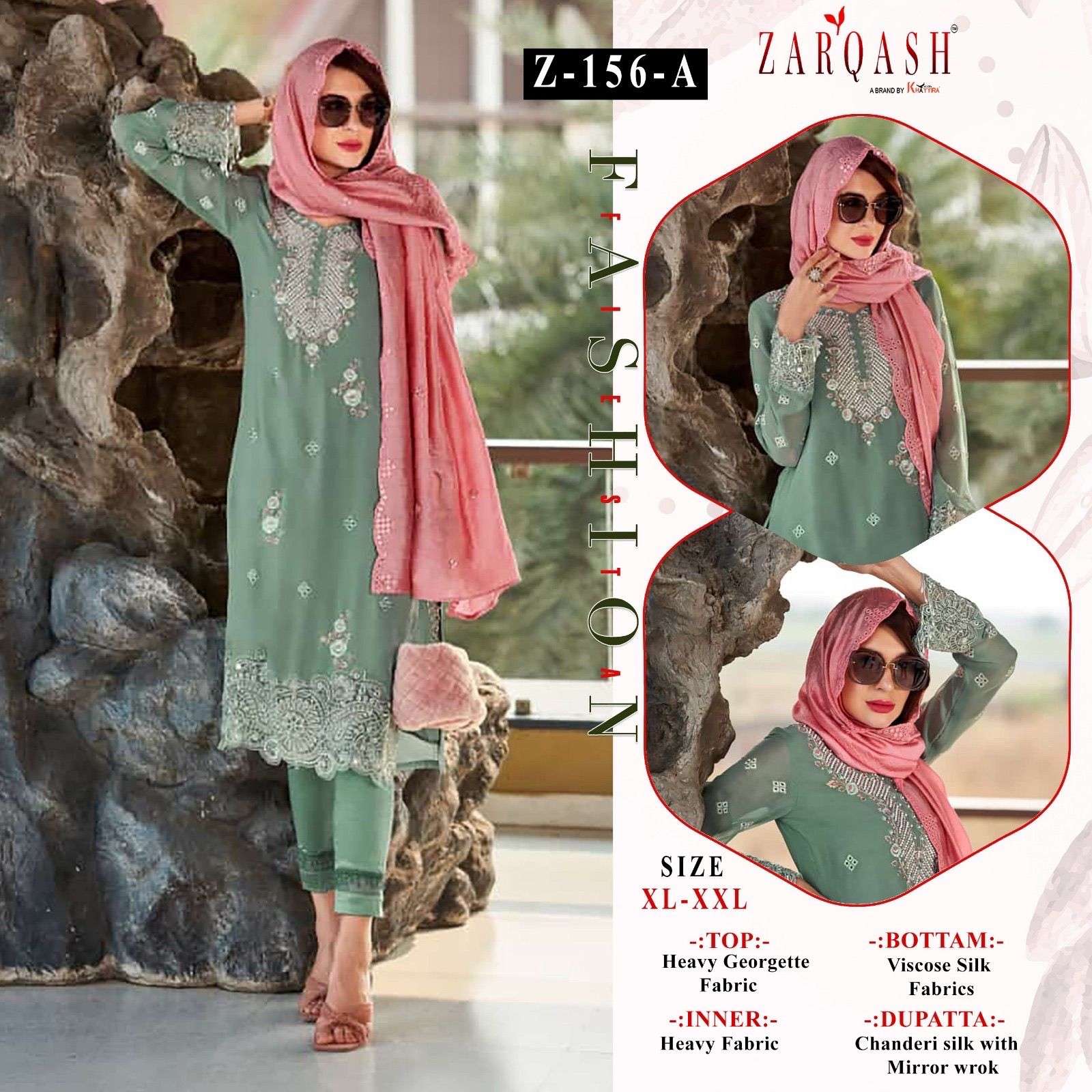 Z-156 COLOURS BY ZARQASH 152-A TO 152-C SERIES FAUX GEOGETTE WORK DRESSES