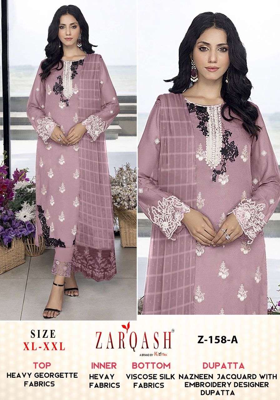 Z-158 COLOURS BY ZARQASH 158-A TO 158-D SERIES FAUX GEOGETTE WORK DRESSES