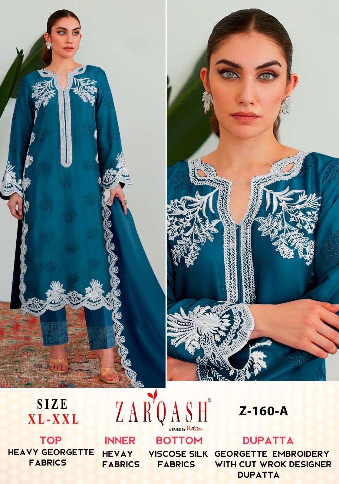 Z-160 COLOURS BY ZARQASH 160-A TO 160-F SERIES FAUX GEOGETTE WORK DRESSES