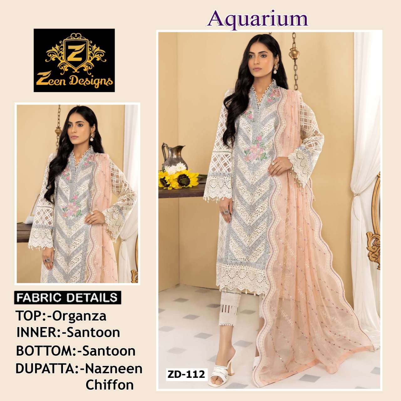 ZD-112 HIT DESIGN BY ZEEN DESIGNS ORGANZA EMBROIDERY PAKISTANI DRESS