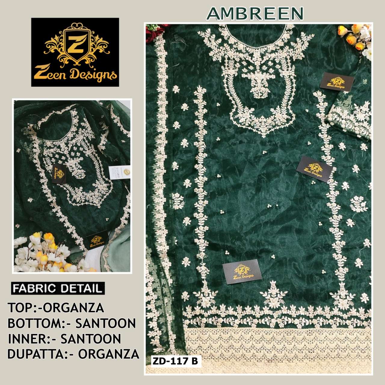 ZD-117 HIT DESIGN BY ZEEN DESIGNS ORGANZA EMBROIDERY PAKISTANI DRESS