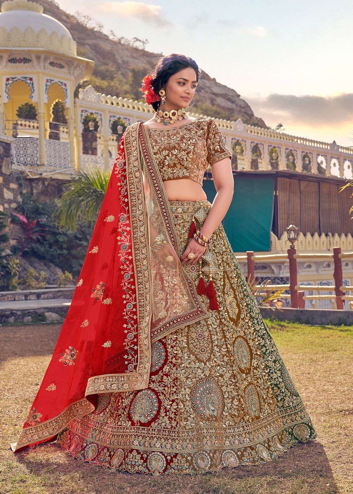 A-1062 COLOUR BY ASLIWHOLESALE BRIDAL HEAVY VELVET LEHENGAS