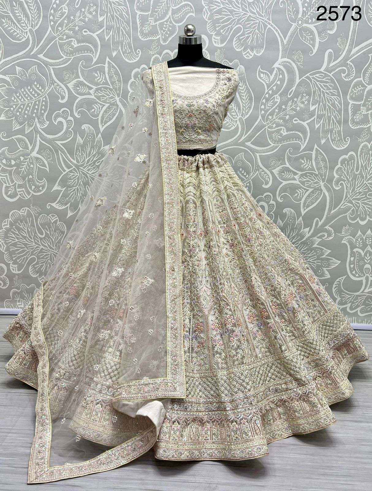 A-2573 COLOUR BY ASLIWHOLESALE DESIGNER BRIDAL NET HEAVY LEHENGAS