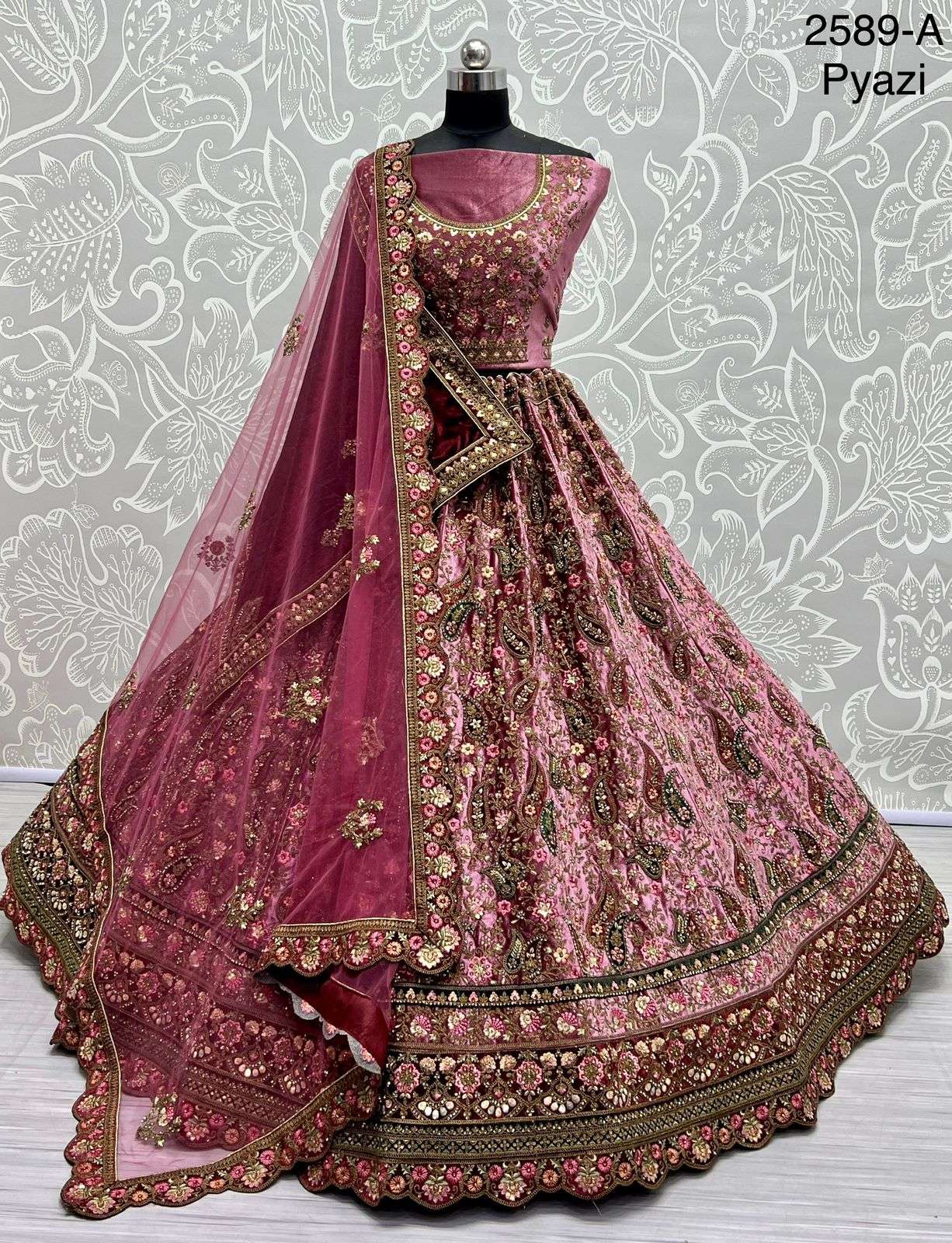 A-2589 COLOUR BY ASLIWHOLESALE DESIGNER BRIDAL VELVET HEAVY LEHENGAS