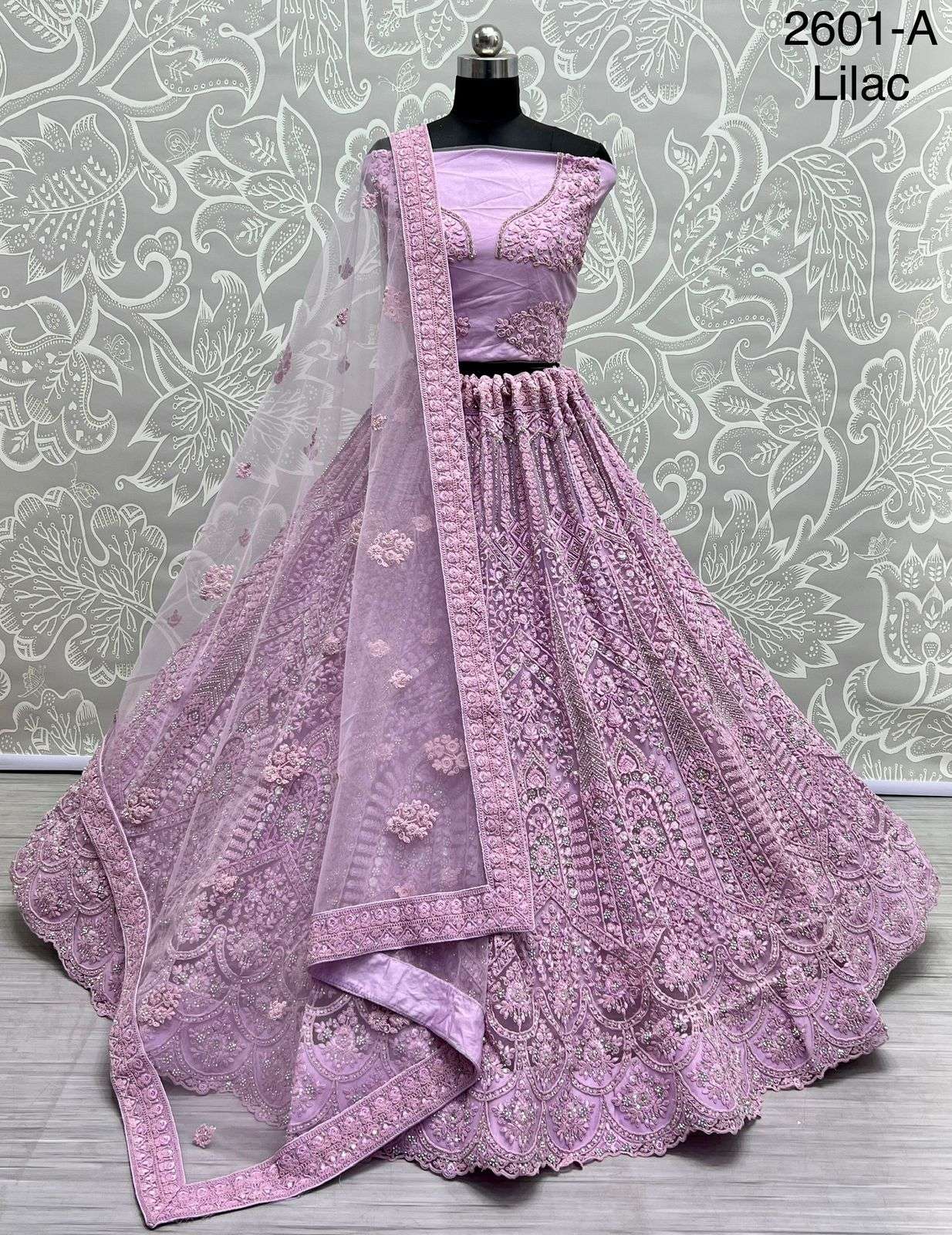 A-2601 COLOUR BY ASLIWHOLESALE DESIGNER BRIDAL NET HEAVY LEHENGAS