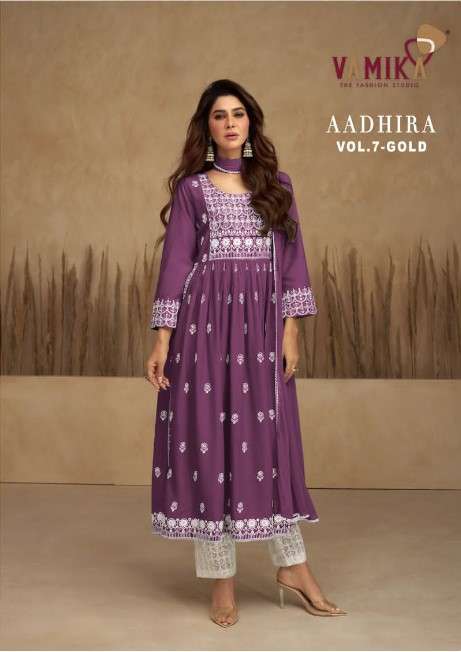 AADHIRA VOL-7 GOLD BY VAMIKA 1109-F TO 1109-J SERIES RAYON VISCOSE STITCHED DRESSES