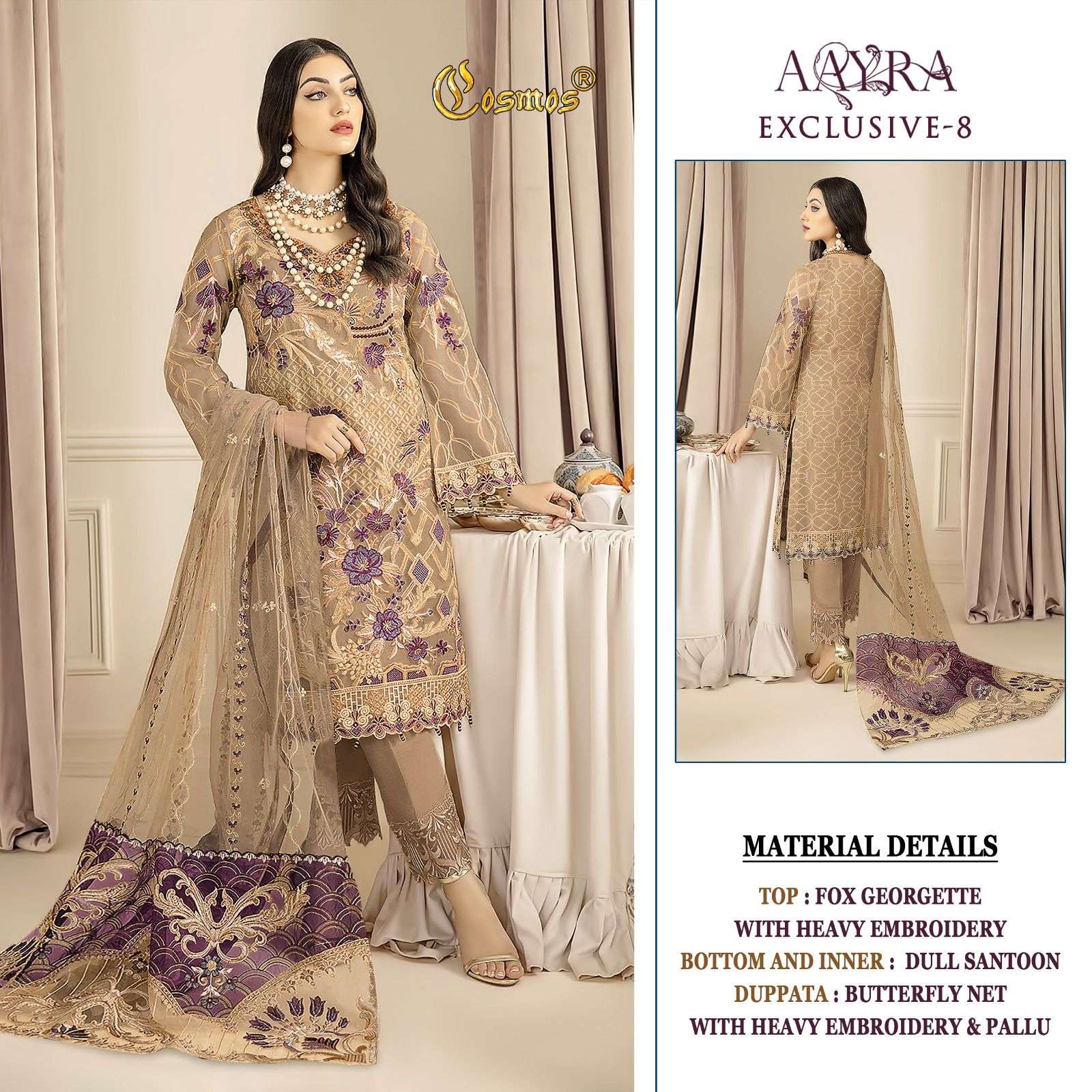 AAYRA EXCLUSIVE VOL-8 BY COSMOS GEORGETTE EMBROIDERY PAKISTANI DRESSES