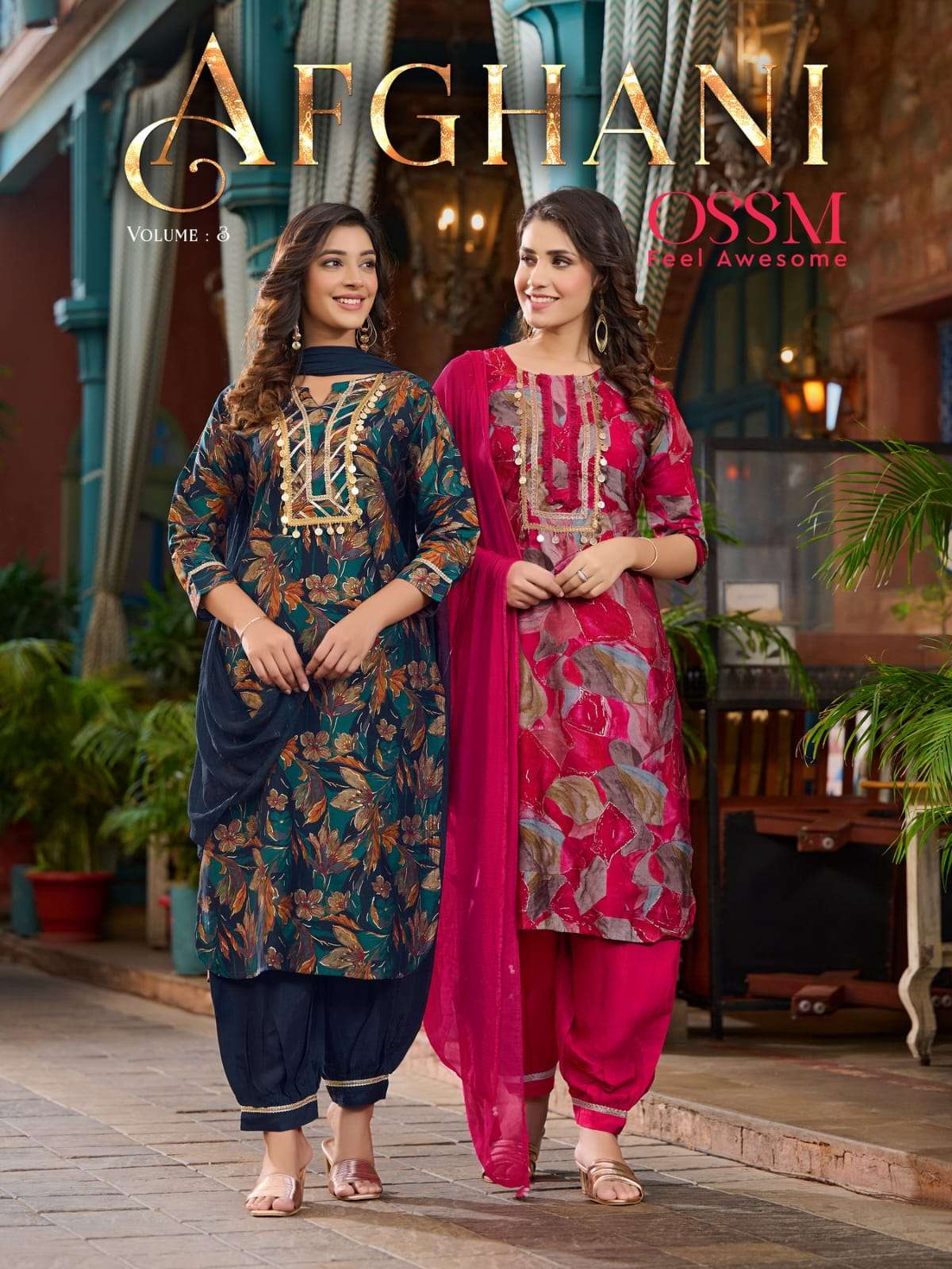 AFGHANI VOL-03 BY OSSM 101 TO 106 SERIES CHANDERI EMBROIDERY STITCHED DRESSES