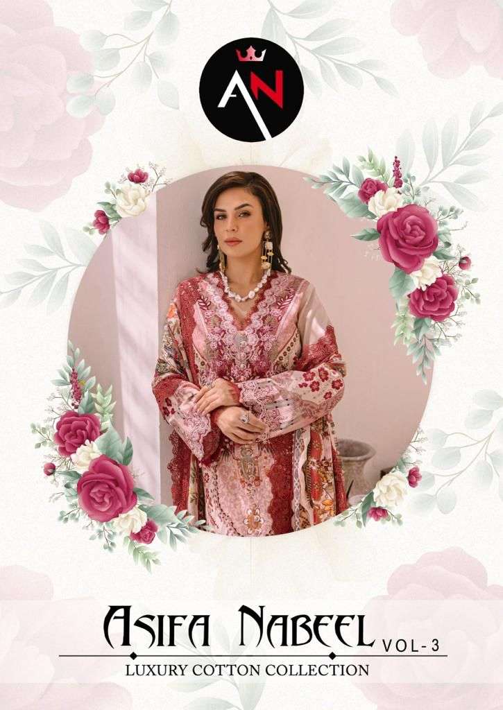 ASIFA NABEEL VOL-3 BY ASLIWHOLESALE 3001 TO 3008 SERIES COTTON PRINT DRESSES