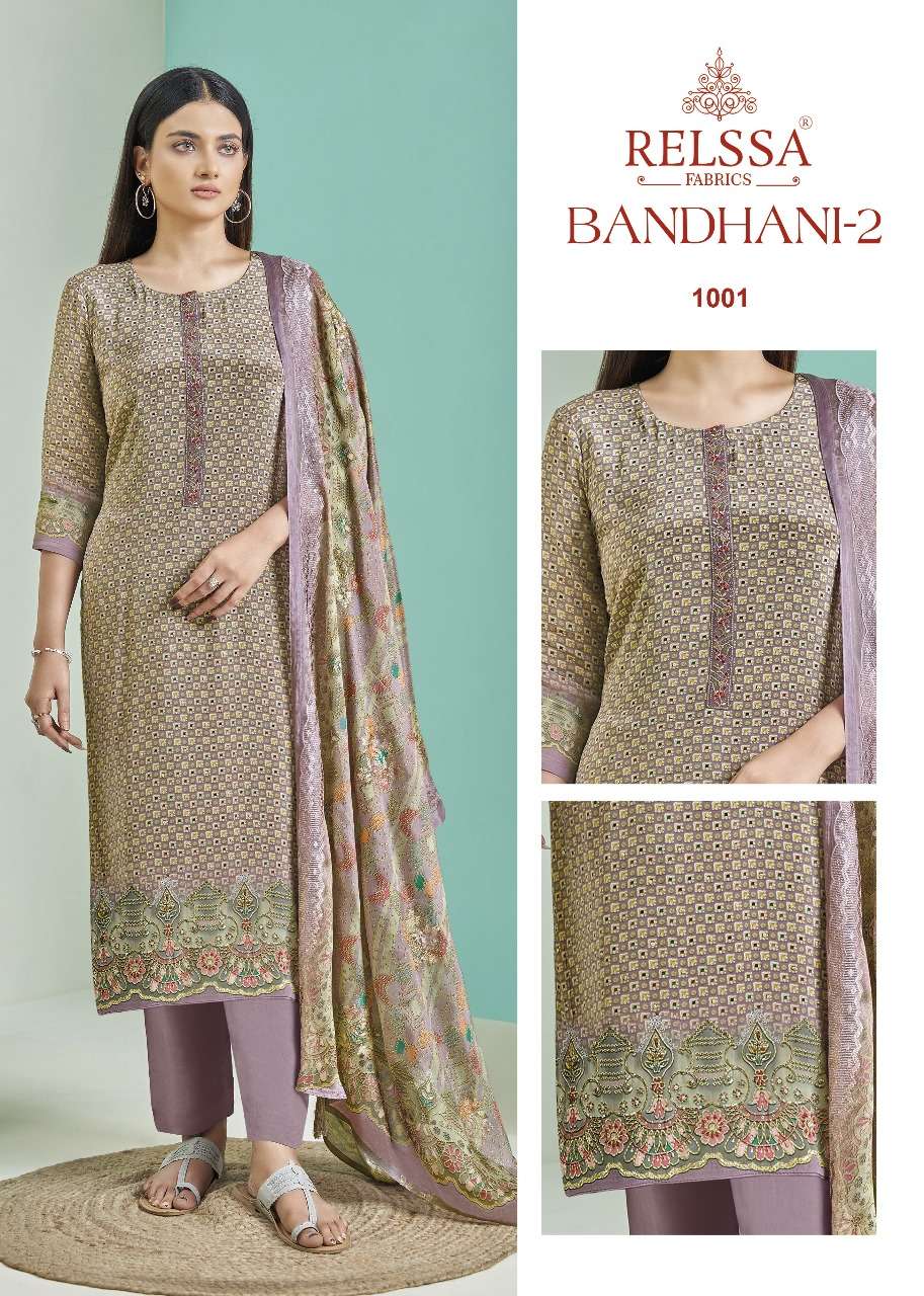 BANDHANI VOL-2 BY RELSSA 7001 TO 7003 SERIES PURE MUSLIN EMBROIDERY DRESSES