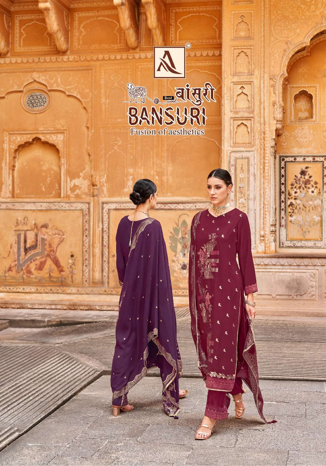 BANSURI BY ALOK SUITS 1341-001 TO 1341-006 SERIES VISCOSE PASHMINA PRINTED DRESSES