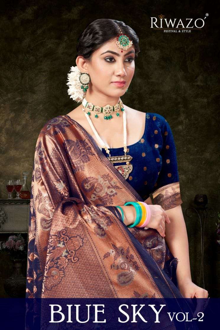 BIUE SKY VOL-2 BY RIWAZO 1001 TO 1006 SERIES DESIGNER SOFT ORGANZA SAREES