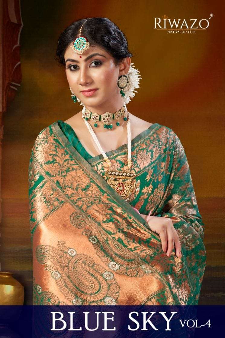 BLUE SKY VOL-4 BY RIWAZO 1001 TO 1006 SERIES DESIGNER SOFT ORGANZA SAREES