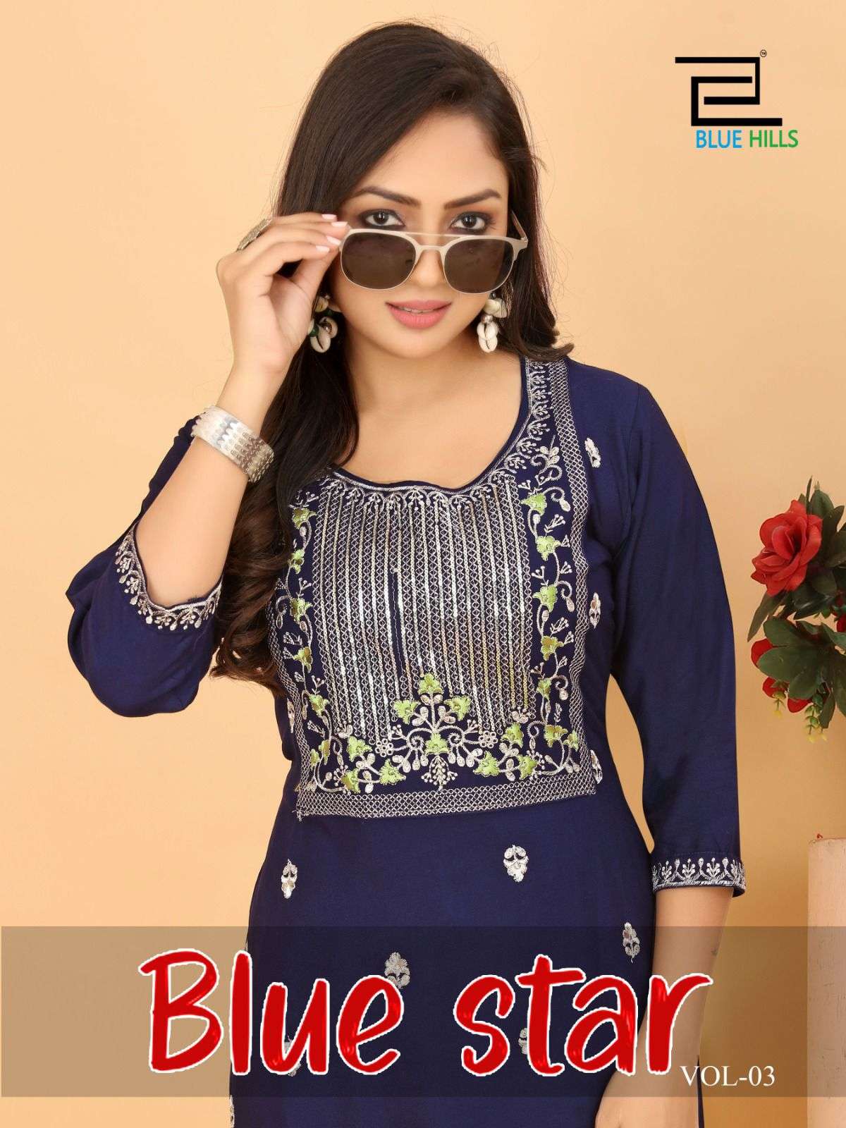 BLUE STAR VOL-03 BY BLUE HILLS DESIGNER RAYON 14 KG FOIL PRINT KURTIS