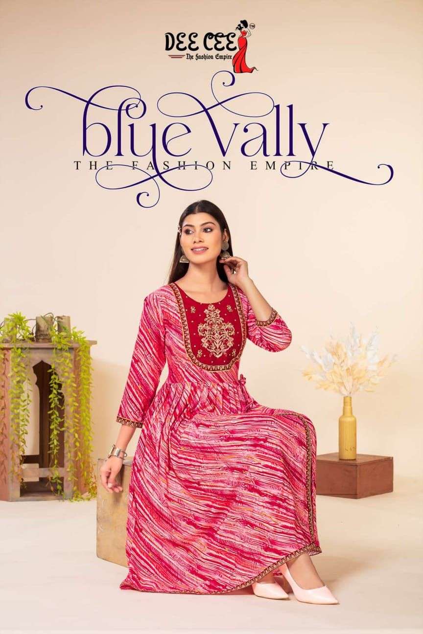 BLUE VALLY BY DEE CEE 1001 TO 1006 SERIES DESIGNER RAYON PRINT KURTIS