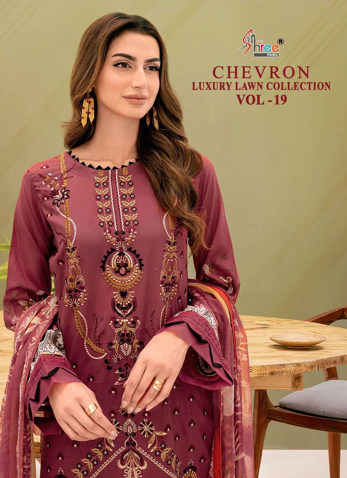 CHEVRON LUXURY LAWN COLLECTION VOL-19 BY SHREE FABS 3271 TO 3278 SERIES COTTON PAKISTANI DRESSES