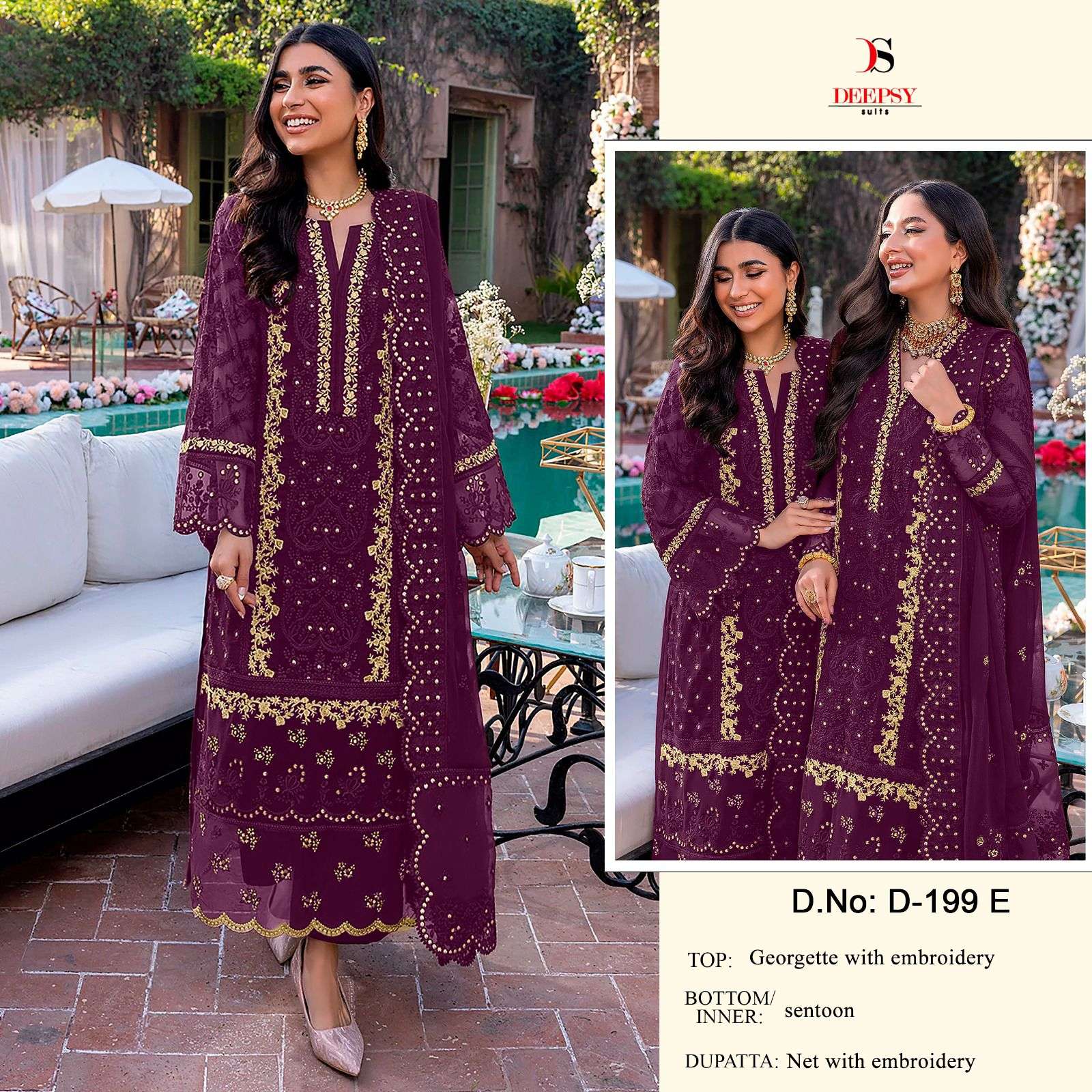 D-199 COLOURS BY DEEPSY SUITS GEORGETTE EMBROIDERY PAKISTANI DRESSES