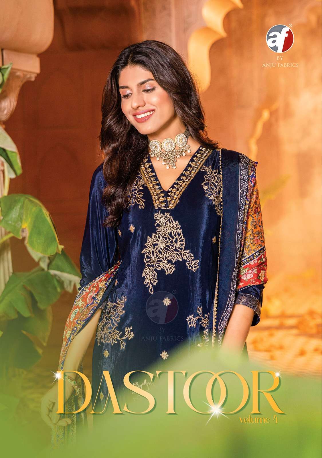 DASTOOR VOL-4 BY ANJU FABRIC 3331 TO 3334 SERIES NATURAL CREPE DRESSES