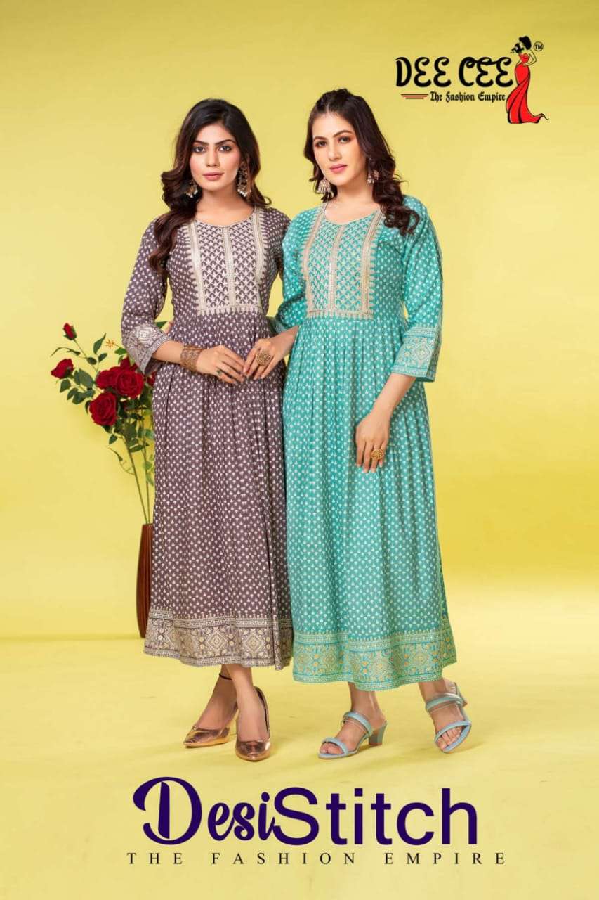 DESI STITCH BY DEE CEE 1001 TO 1006 SERIES DESIGNER RAYON PRINT KURTIS