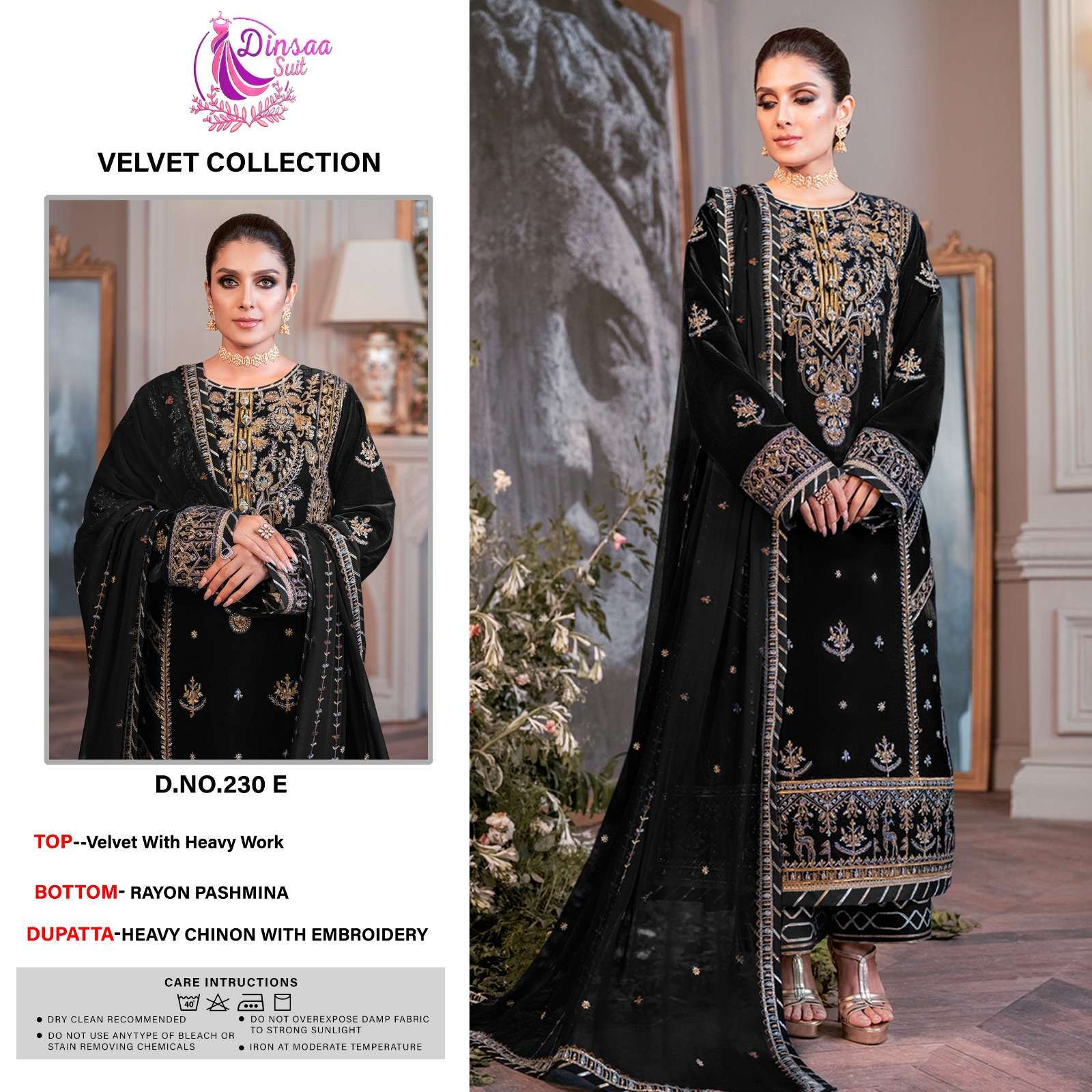 DS-230 COLOURS BY DINSAA SUIT DESIGNER HEAVY VELVET PAKISTANI DRESSES