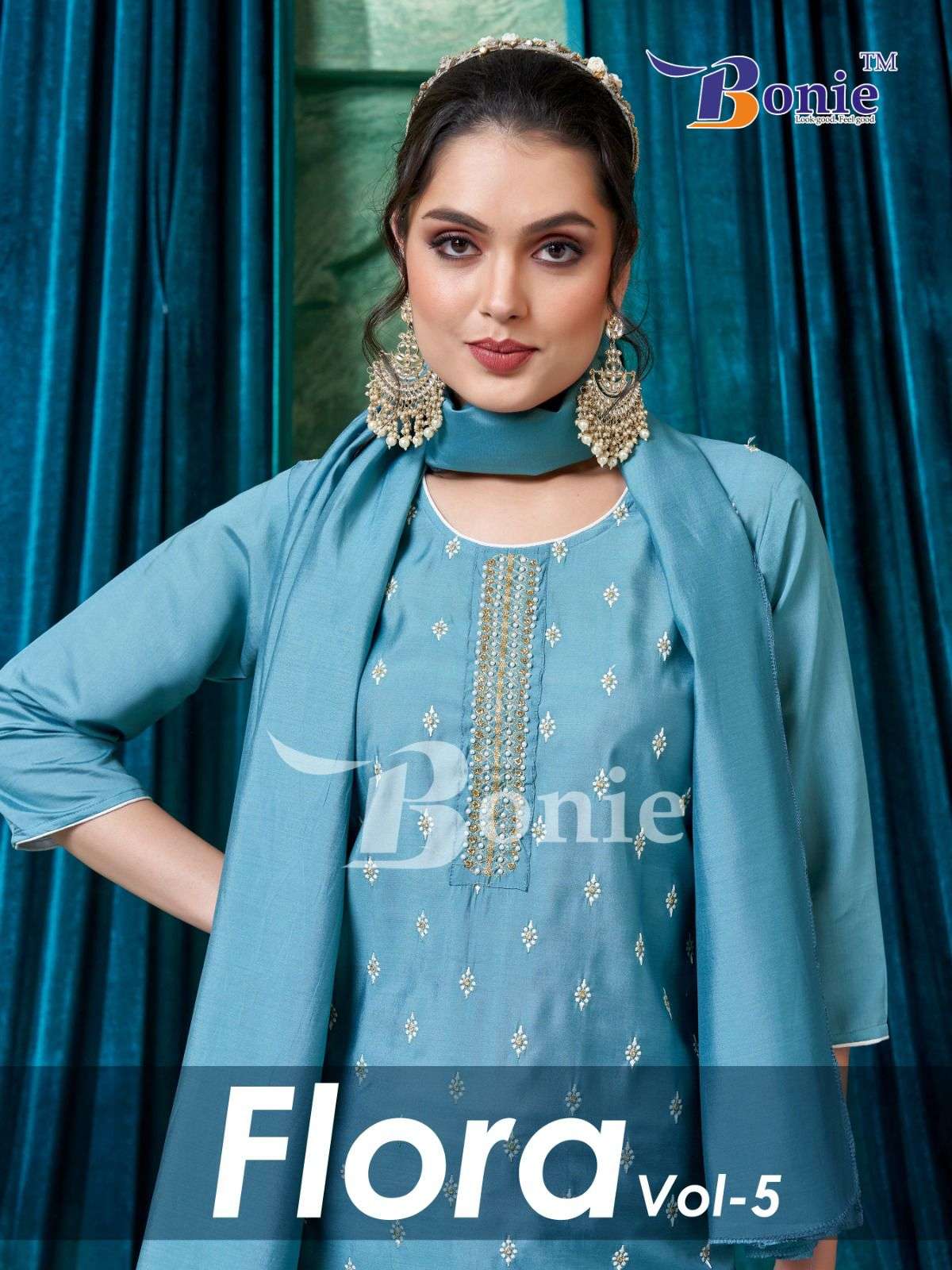 FLORA VOL-5 BY BONIE 5001 TO 5006 SERIES SILK WORK STITCHED DRESSES