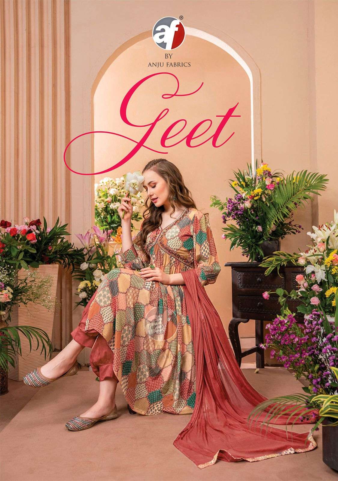 GEET BY ANJU FABRIC 3371 TO 3376 SERIES NATURAL CREPE STITCHED DRESSES