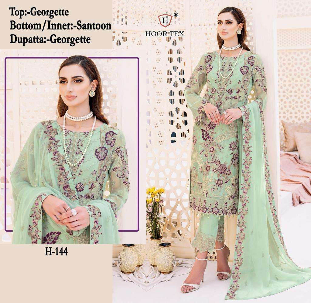 H-144 HIT DESIGN BY HOOR TEX HEAVY DESIGNER FAUX GEORGETTE WORK DRESSES