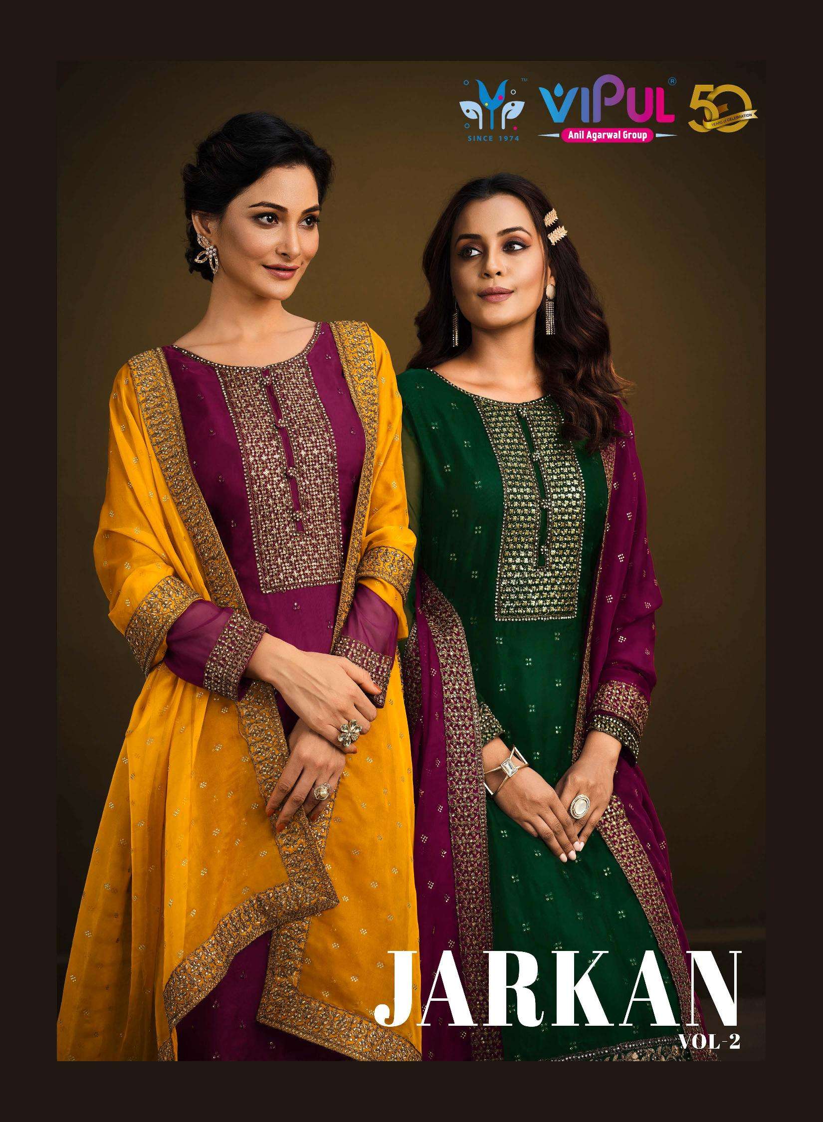 JARKAN VOL-2 BY VIPUL 5351 TO 5356 SERIES DESIGNER ORGANZA EMBROIDERY DRESSES