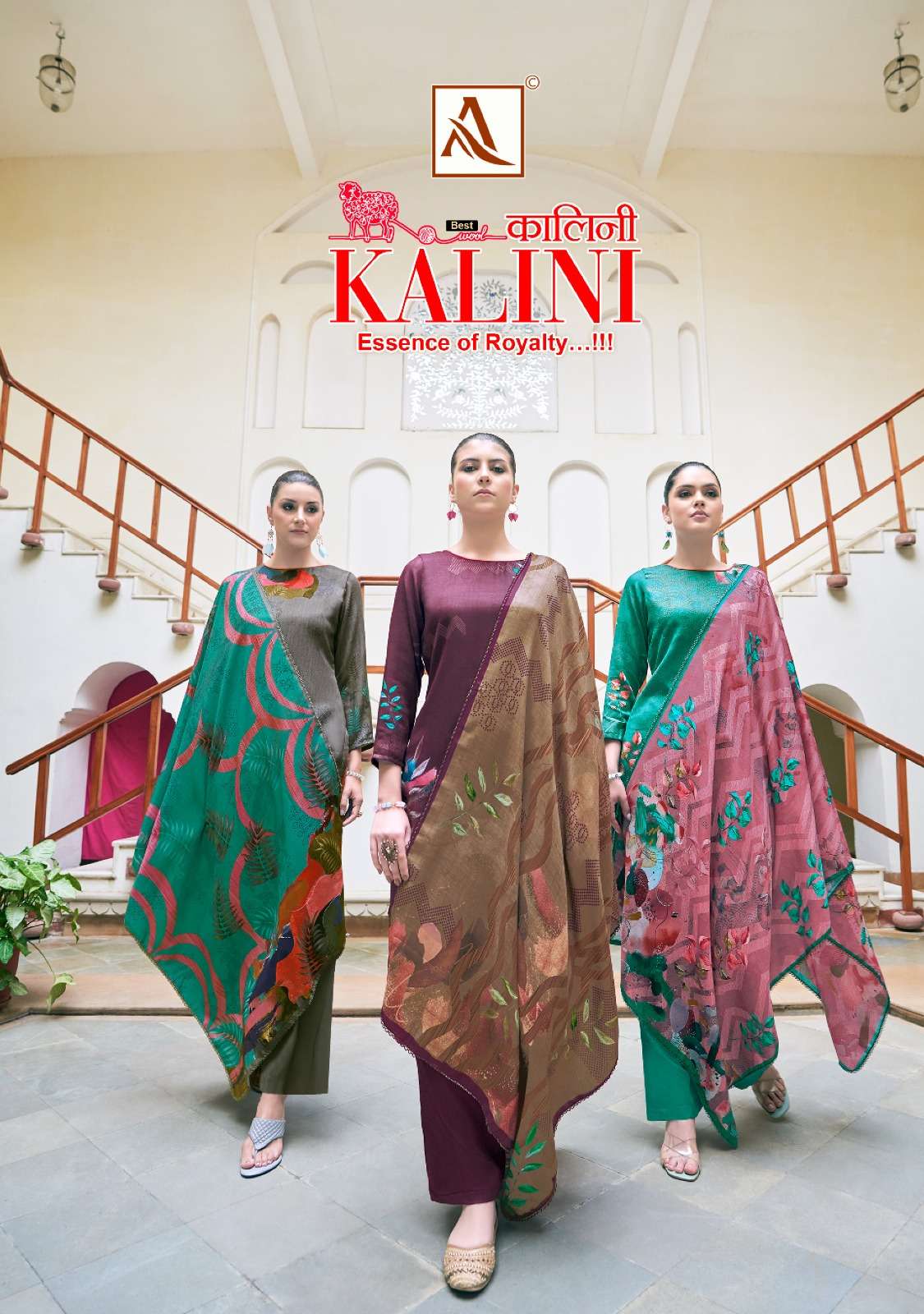 KALINI BY ALOK SUITS 1341-001 TO 1341-006 SERIES VISCOSE PASHMINA PRINTED DRESSES