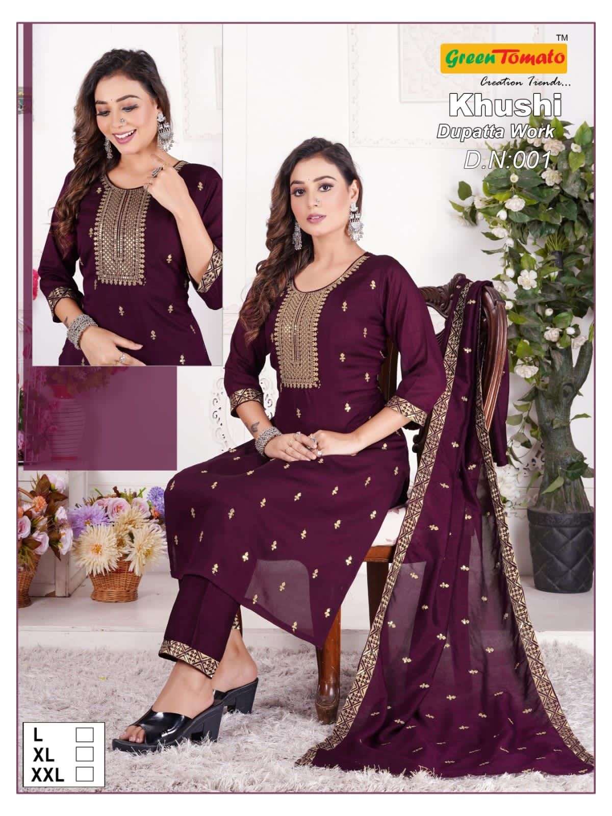 KHUSHI BY GREEN TOMATO 1001 TO 1006 SERIES SILK EMBROIDERY STITCHED DRESSES