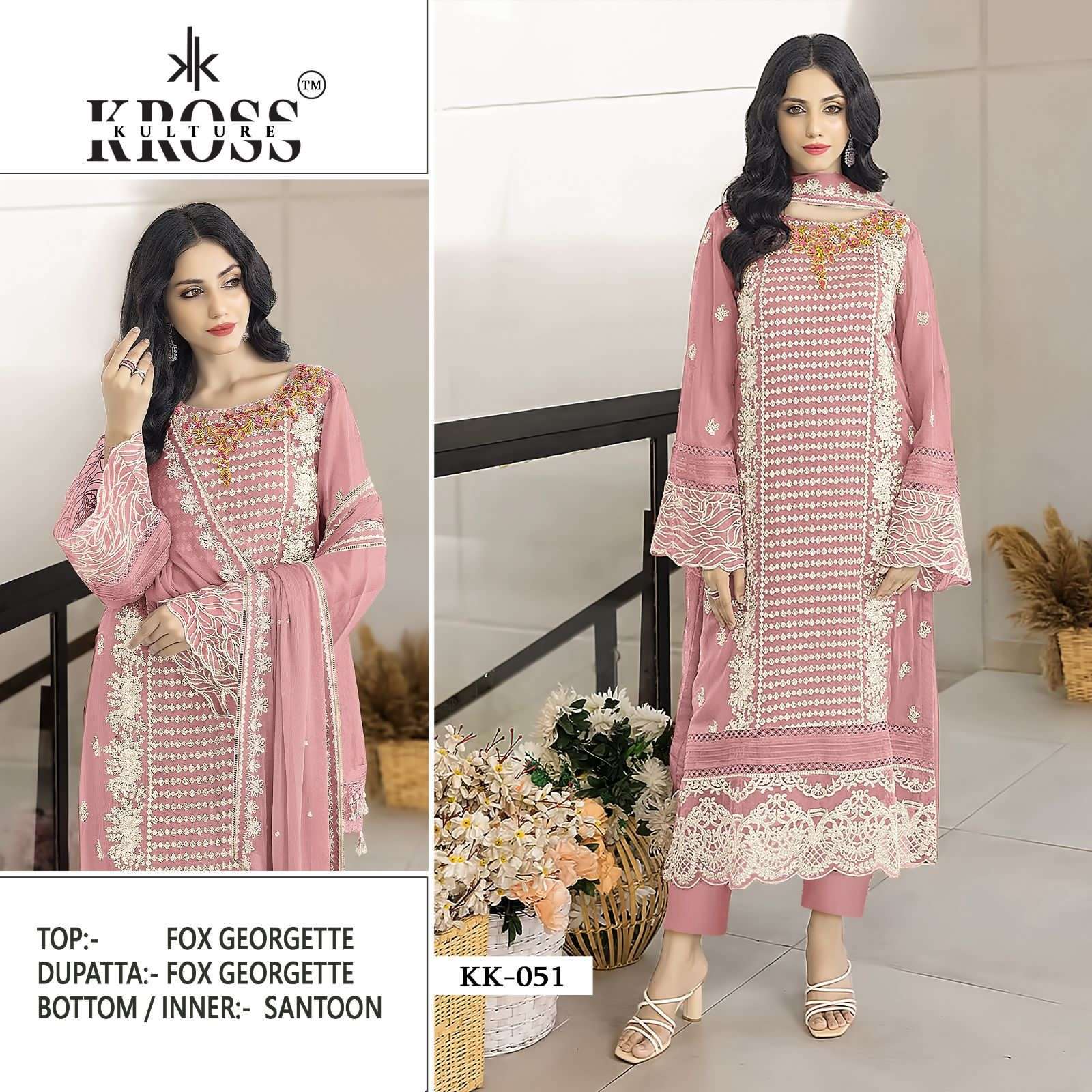 KK 51 NX BY KROSS KULTURE DESIGNER HEAVY GEORGETTE EMBROIDERY DRESSES