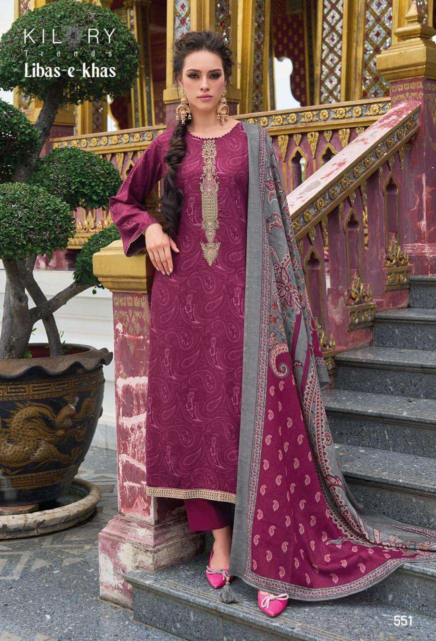 LIBAS-E-KHAS BY KILORY TRENDZ 551 TO 558 SERIES VISCOSE  PASHMINA WORK DRESSES