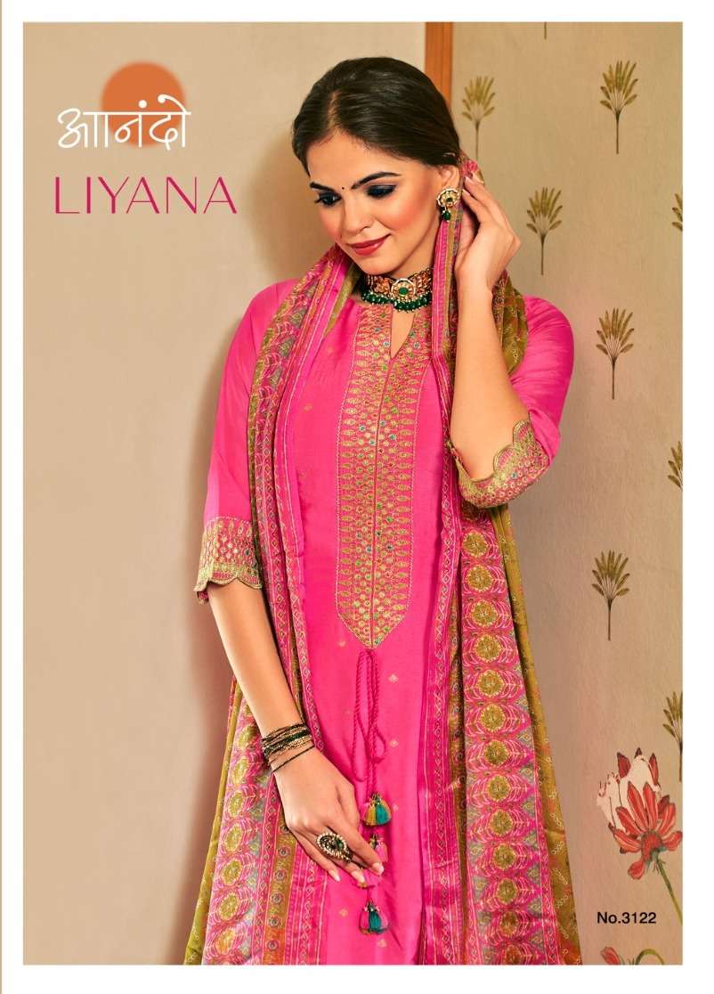 LIYANA 3122 BY JAY VIJAY DESIGNER FANCY JACQUARD SILK WORK PRINT DRESSES