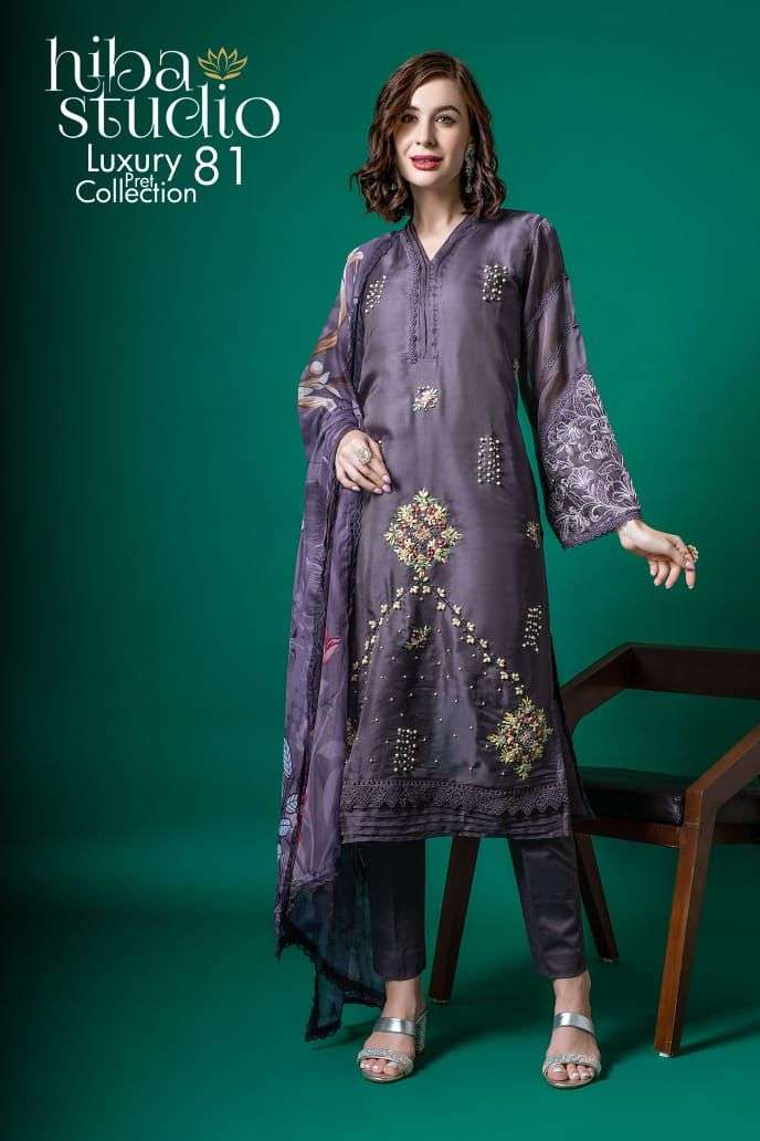 LUXURY PRET COLLECTION VOL-81 BY HIBA STUDIO ORGANZA PAKISTANI DRESSES