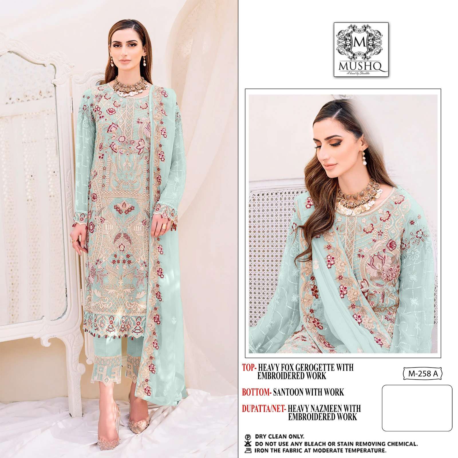 M-258 NX BY MUSHQ 258-A TO 258-D SERIES PURE GEORGETTE WORK PAKISTANI DRESSES