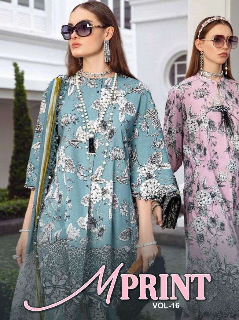 M.PRINTS VOL-16 BY SHRADDHA DESIGNER 16001 TO 16006 SERIES LAWN PAKISTANI DRESSES