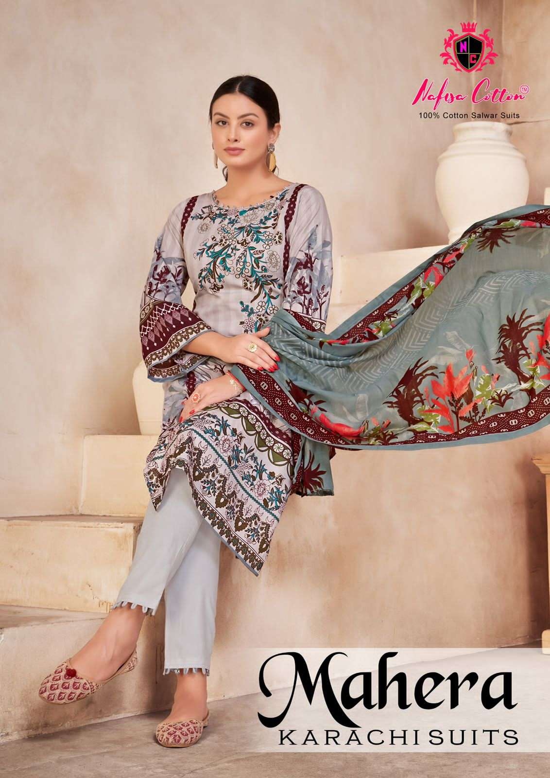 MAHERA KARACHI SUITS BY NAFISA COTTON 1001 TO 1006 SERIES COTTON DRESSES