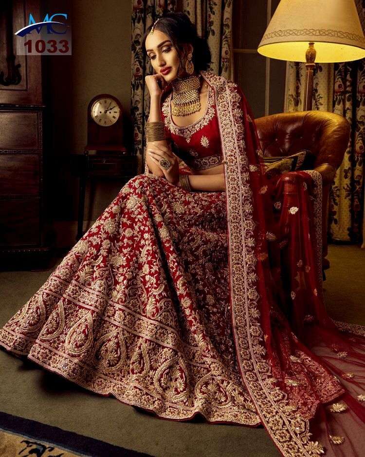 MC-1033 BY MANSI CREATION PURE GERMAN SILK EMBROIDERY BRIDAL LEHENGAS