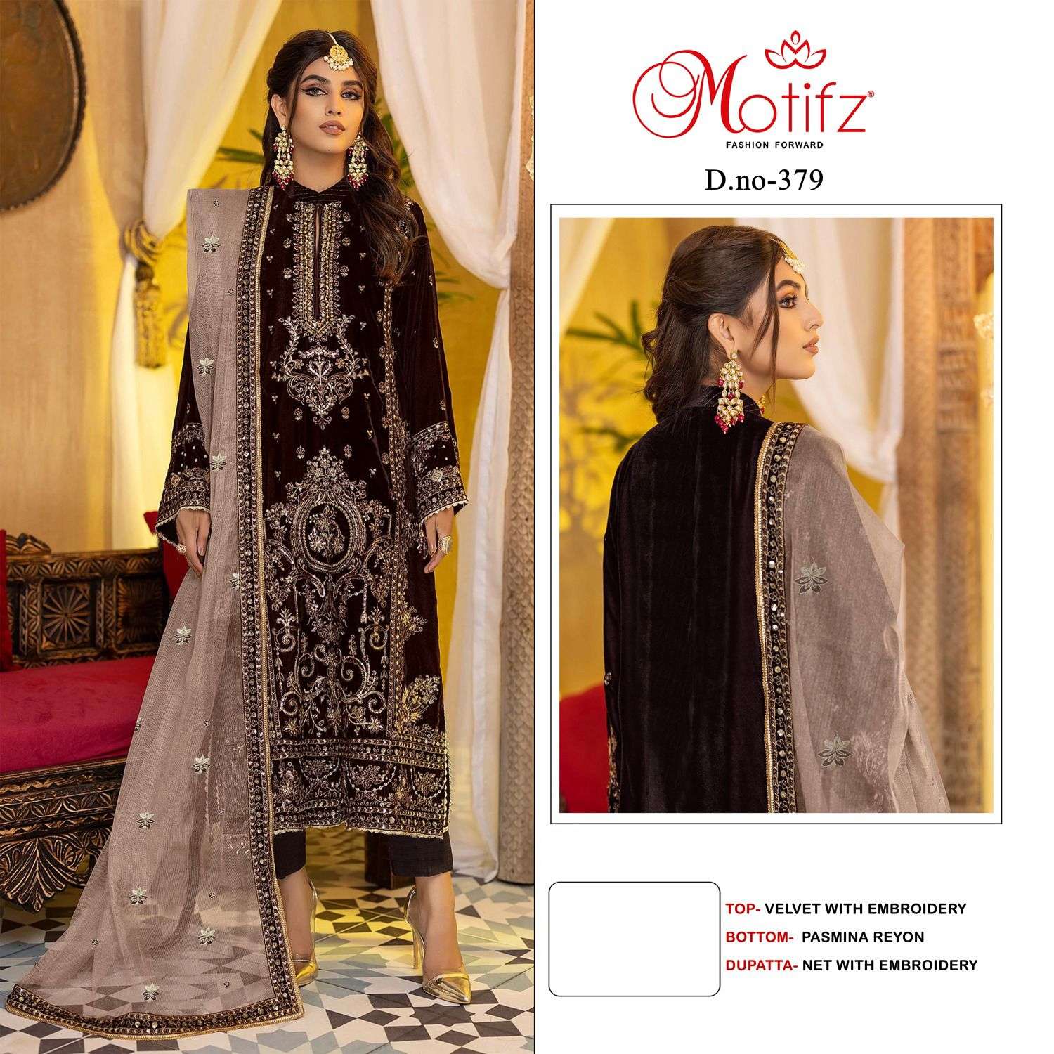 MOTIFZ 379 COLOURS BY MOTIFZ DESIGNER VELVET EMBROIDERY DRESSES